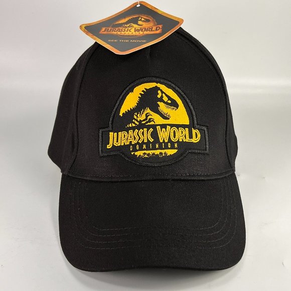 Jurassic World Dominion Promo Strap Back Cap Hat Black Park Logo Universal Mens - Picture 1 of 12